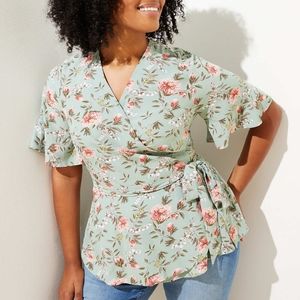 Loft Floral Flutter Sleeve Wrap Blouse